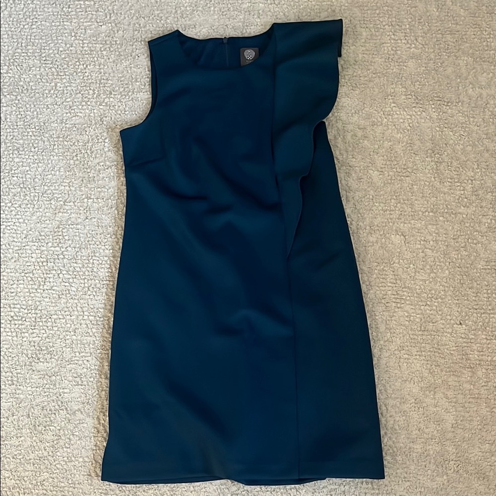 Vince Camuto Blue Assymetrical Ruffle Flutter Sleeve Sheath Dress